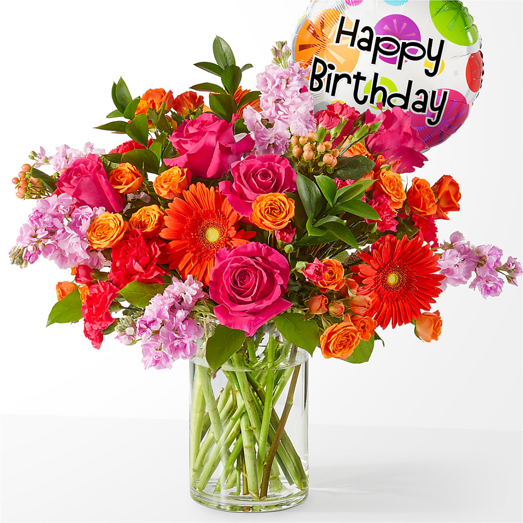 Fiesta Bouquet with Birthday Balloon – Genoveva Rodriguez Flower Shop, San Benito TX