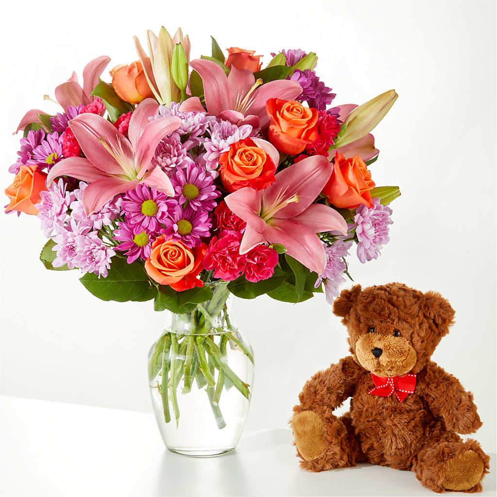 One and Only Bouquet and Bear Bundle – Genoveva Rodriguez Flower Shop, San Benito TX