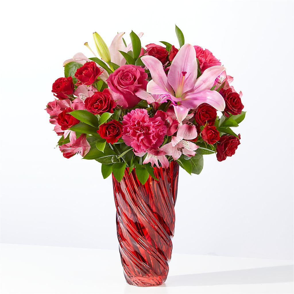 In Love Bouquet with Luxe Swirl Vase – Genoveva Rodriguez Flower Shop, San Benito TX