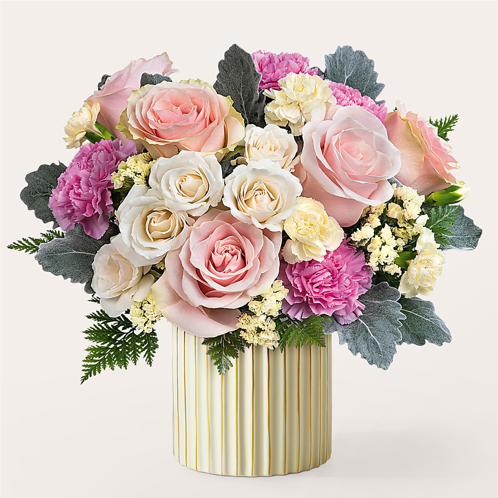 Blissful Moments Bouquet with Ivory Vase – Genoveva Rodriguez Flower Shop, San Benito TX