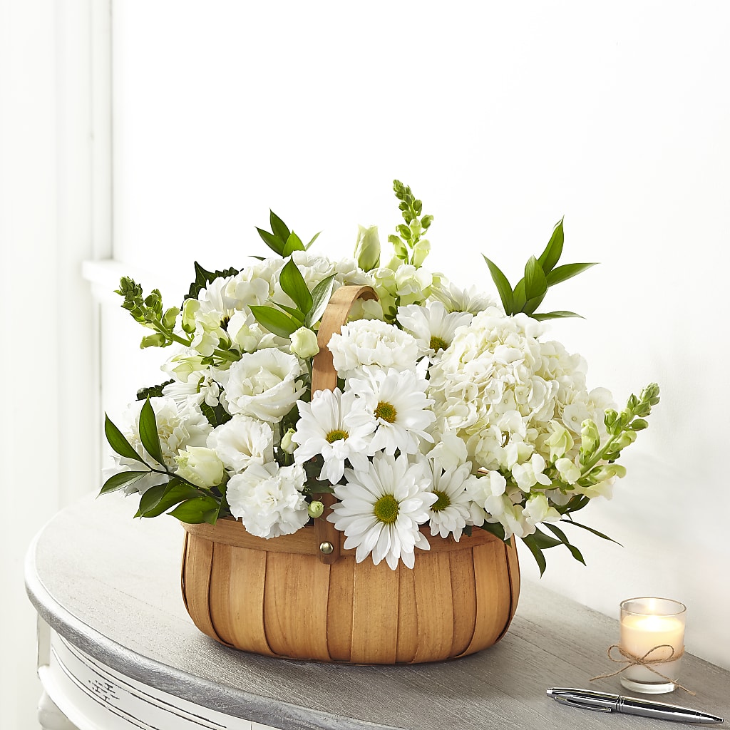 Pure Ivory Basket – Genoveva Rodriguez Flower Shop, San Benito TX