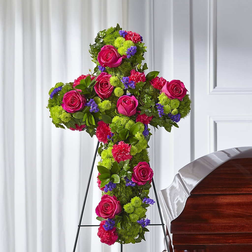 Tribute Rose Floral Cross – Genoveva Rodriguez Flower Shop, San Benito TX