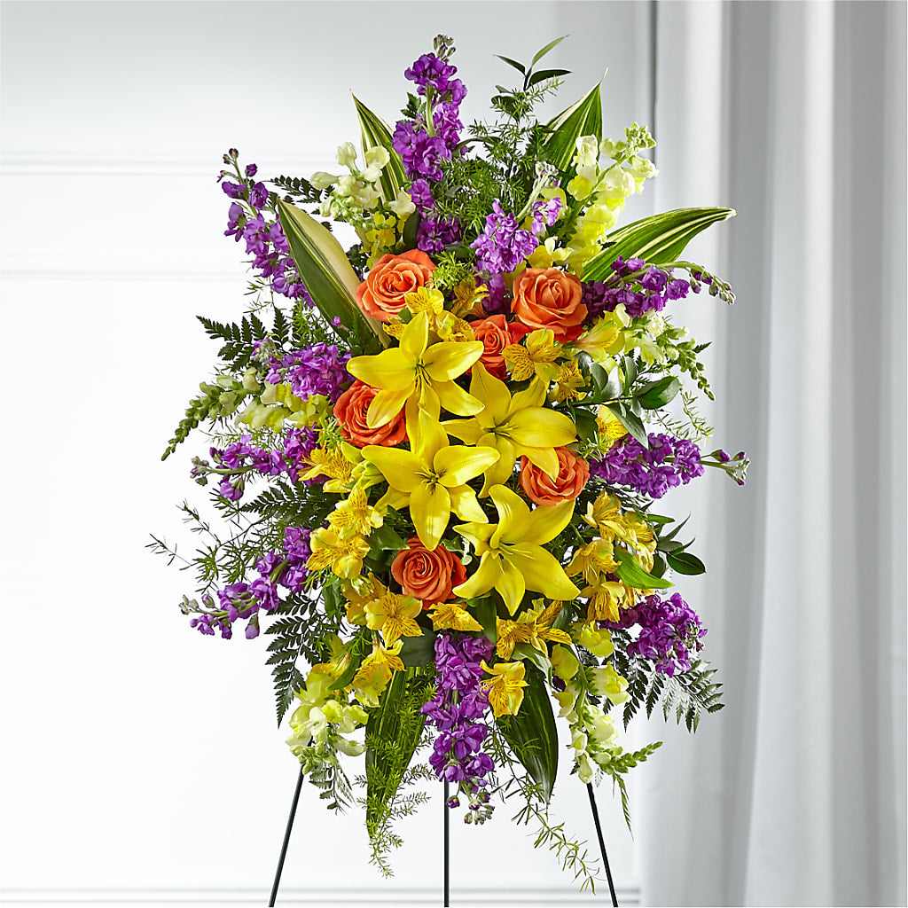 Thoughtful Prayers Standing Spray – Genoveva Rodriguez Flower Shop, San Benito TX