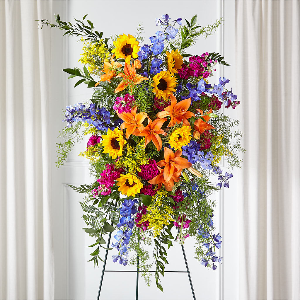 Sunlit Memories Standing Spray (Standard) – Genoveva Rodriguez Flower Shop, San Benito TX