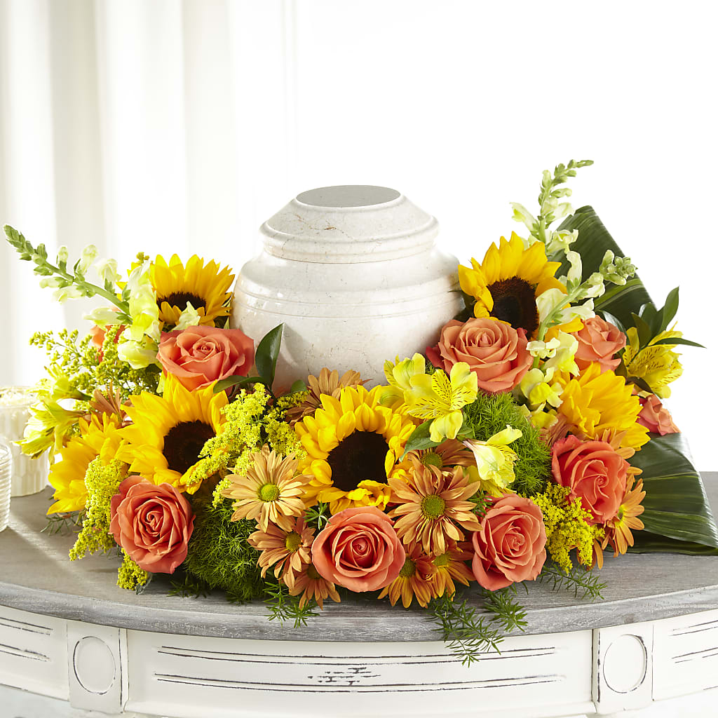 Faithful Sunflower Cremation Adornment – Genoveva Rodriguez Flower Shop, San Benito TX