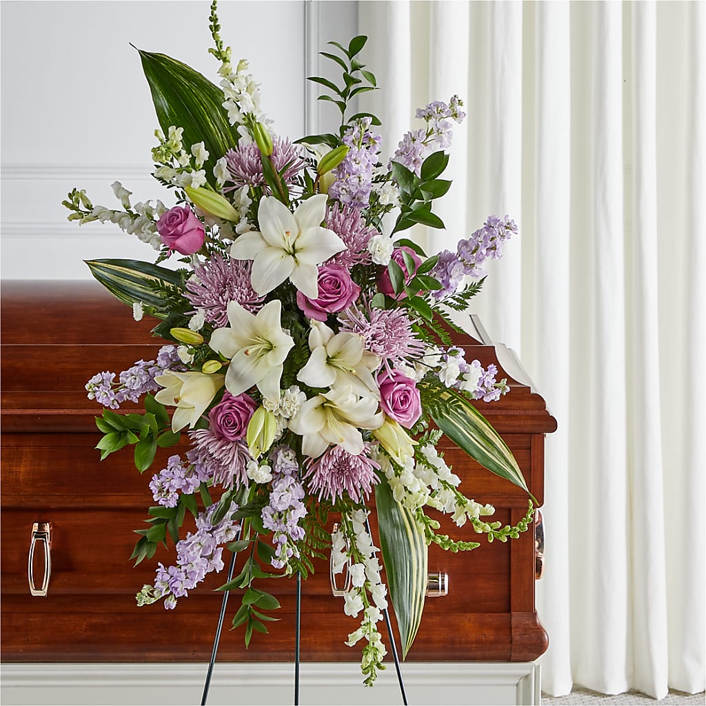 Grateful Hearts Standing Spray – Genoveva Rodriguez Flower Shop, San Benito TX