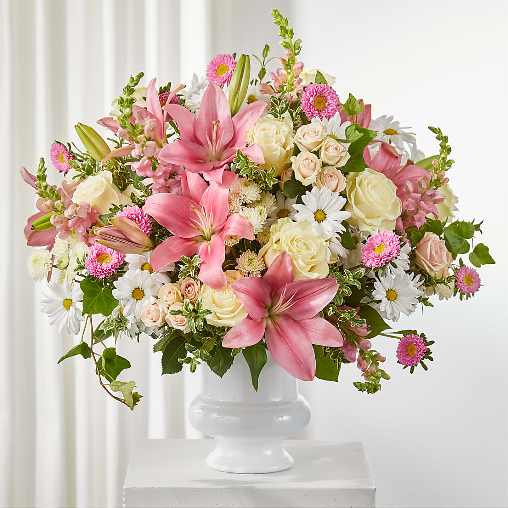 Empathetic Blooms Urn Arrangement – Genoveva Rodriguez Flower Shop, San Benito TX