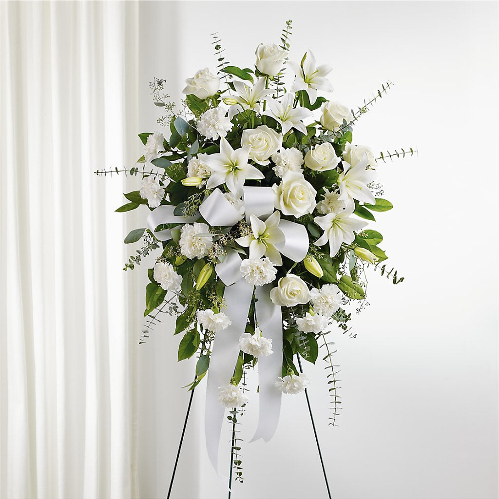 With Care Standing Spray – Genoveva Rodriguez Flower Shop, San Benito TX