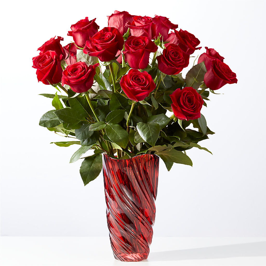 Classic Love Red Rose Bouquet with Luxe Swirl Vase – Genoveva Rodriguez Flower Shop, San Benito TX