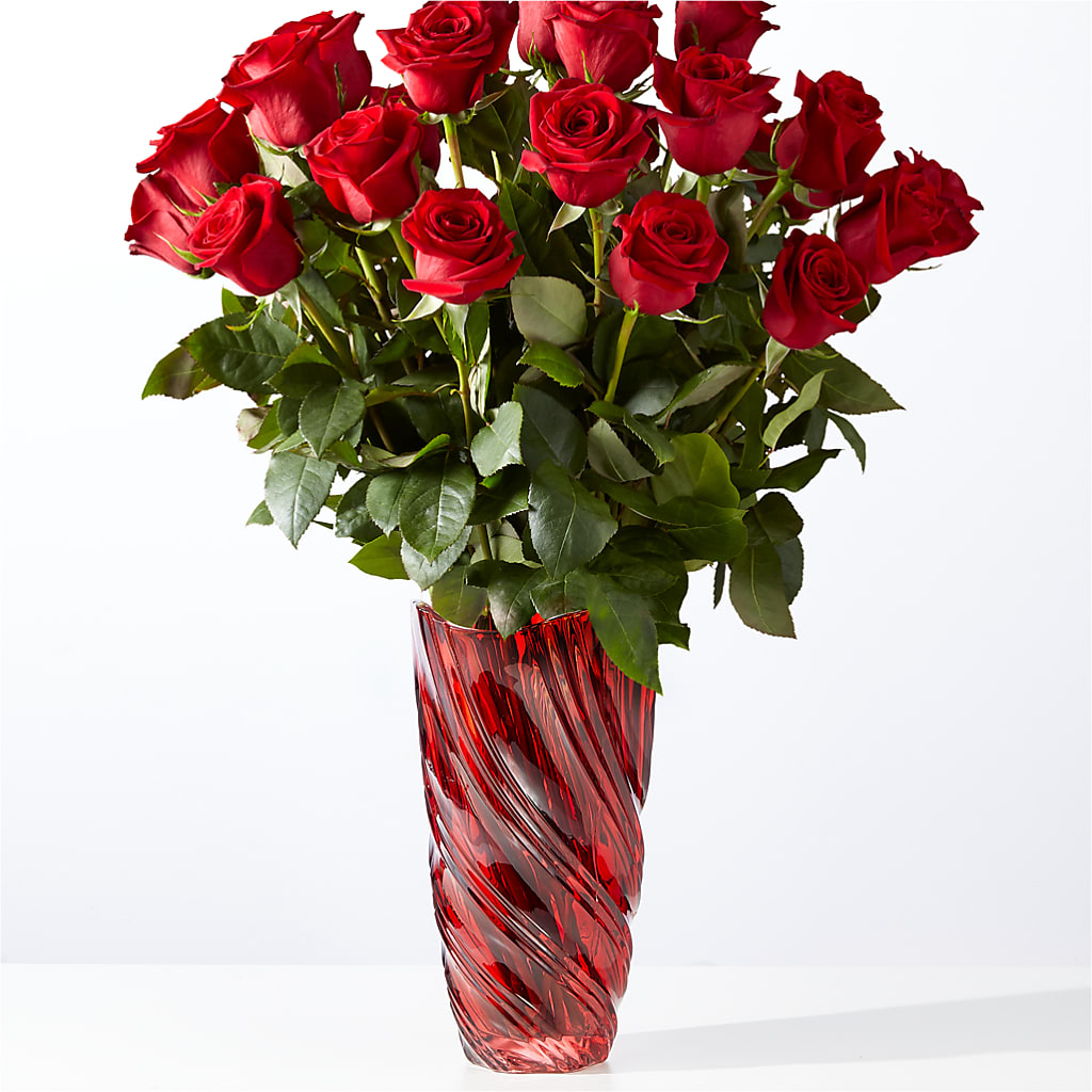 Classic Love Red Rose Bouquet with Luxe Swirl Vase – Genoveva Rodriguez Flower Shop, San Benito TX