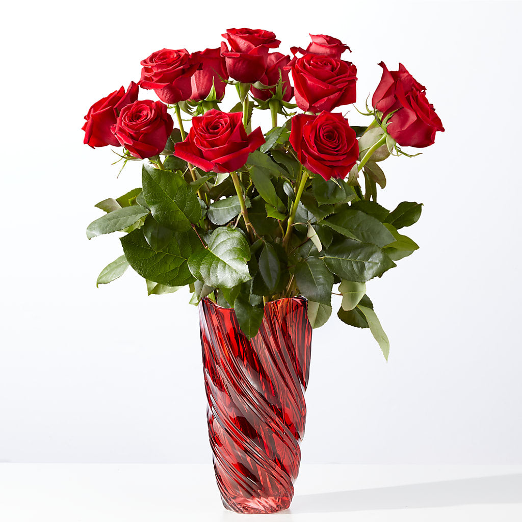 Classic Love Red Rose Bouquet with Luxe Swirl Vase – Genoveva Rodriguez Flower Shop, San Benito TX
