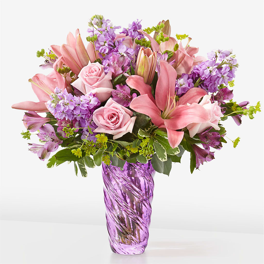 Precious Petals Bouquet with Luxe Swirl Vase – Genoveva Rodriguez Flower Shop, San Benito TX