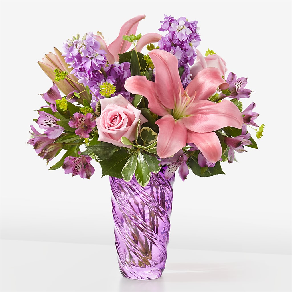 Precious Petals Bouquet with Luxe Swirl Vase – Genoveva Rodriguez Flower Shop, San Benito TX