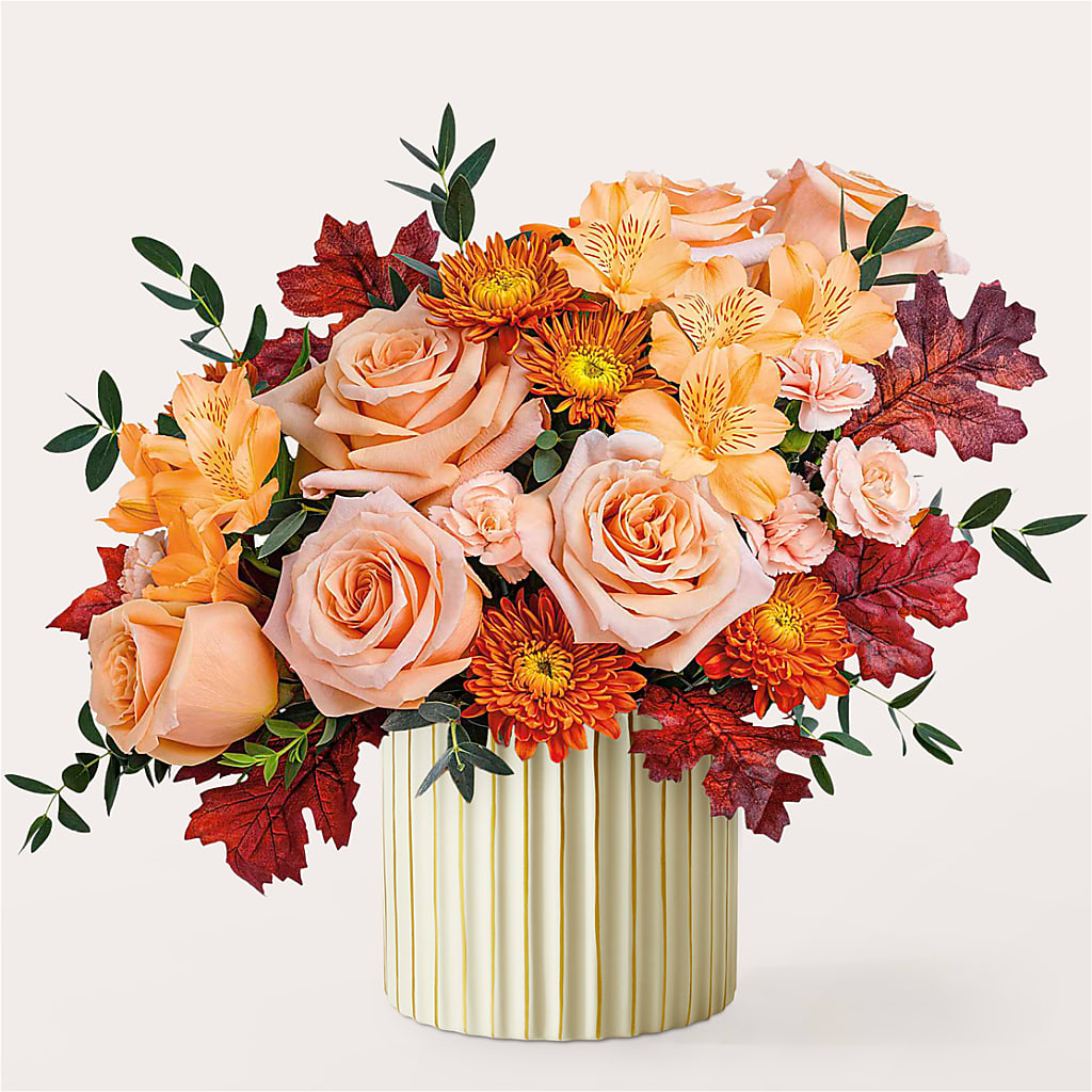 Spiced Latte Bouquet with Ivory Vase – Genoveva Rodriguez Flower Shop, San Benito TX