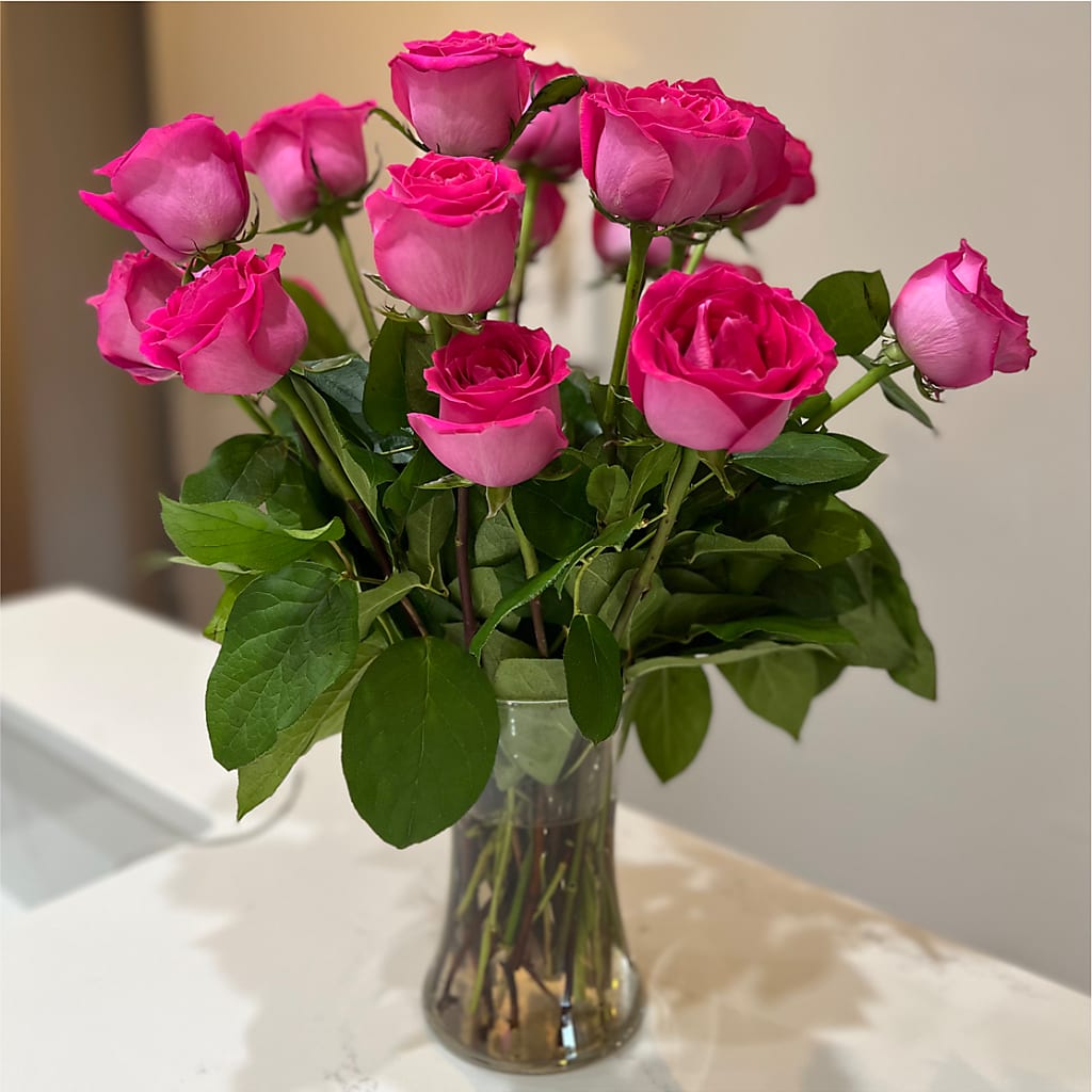 Long Stem Pink Rose Bouquet –  Genoveva Rodriguez Flower Shop, San Benito TX