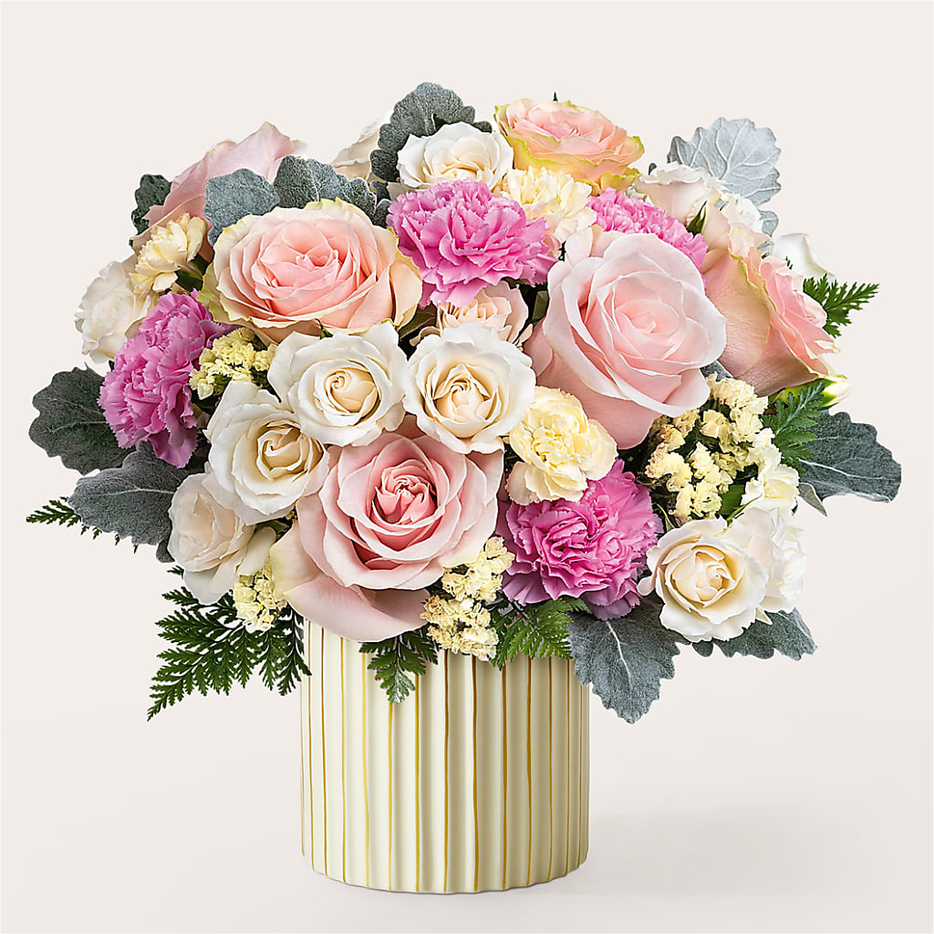 Blissful Moments Bouquet with Ivory Vase –  Genoveva Rodriguez Flower Shop, San Benito TX