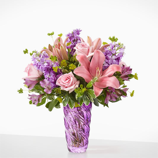 Precious Petals Bouquet with Luxe Swirl Vase –  Genoveva Rodriguez Flower Shop, San Benito TX