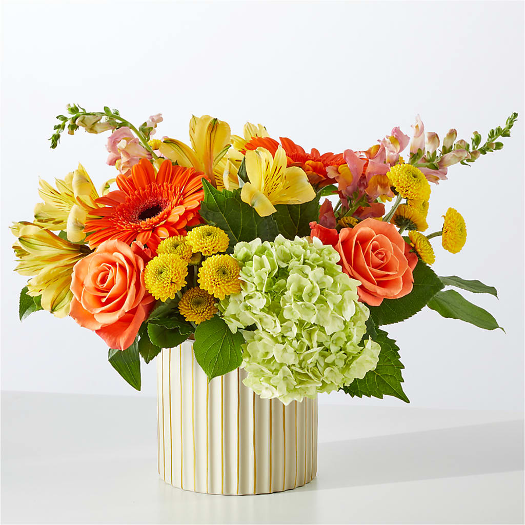 Autumn Sunshine Bouquet with Ivory Vase –  Genoveva Rodriguez Flower Shop, San Benito TX