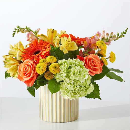 Autumn Sunshine Bouquet with Ivory Vase –  Genoveva Rodriguez Flower Shop, San Benito TX