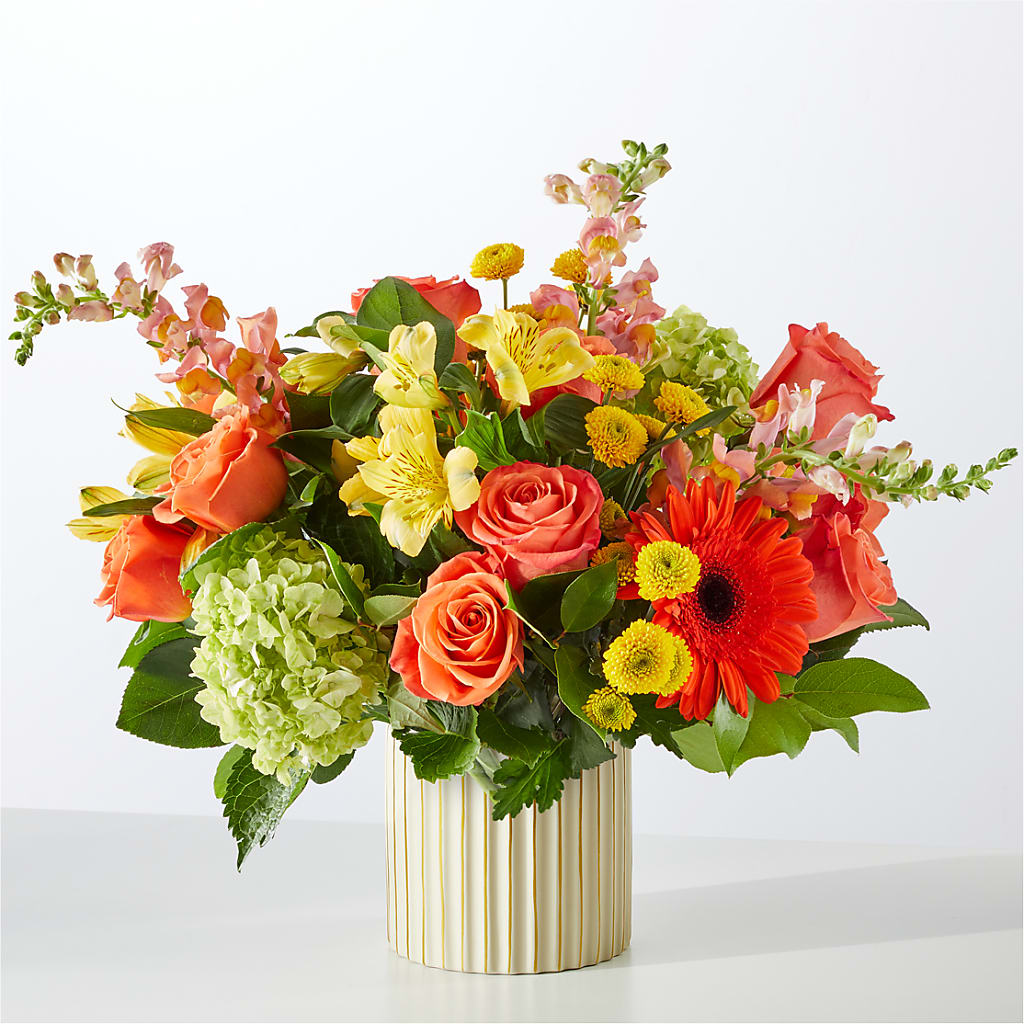 Autumn Sunshine Bouquet with Ivory Vase –  Genoveva Rodriguez Flower Shop, San Benito TX