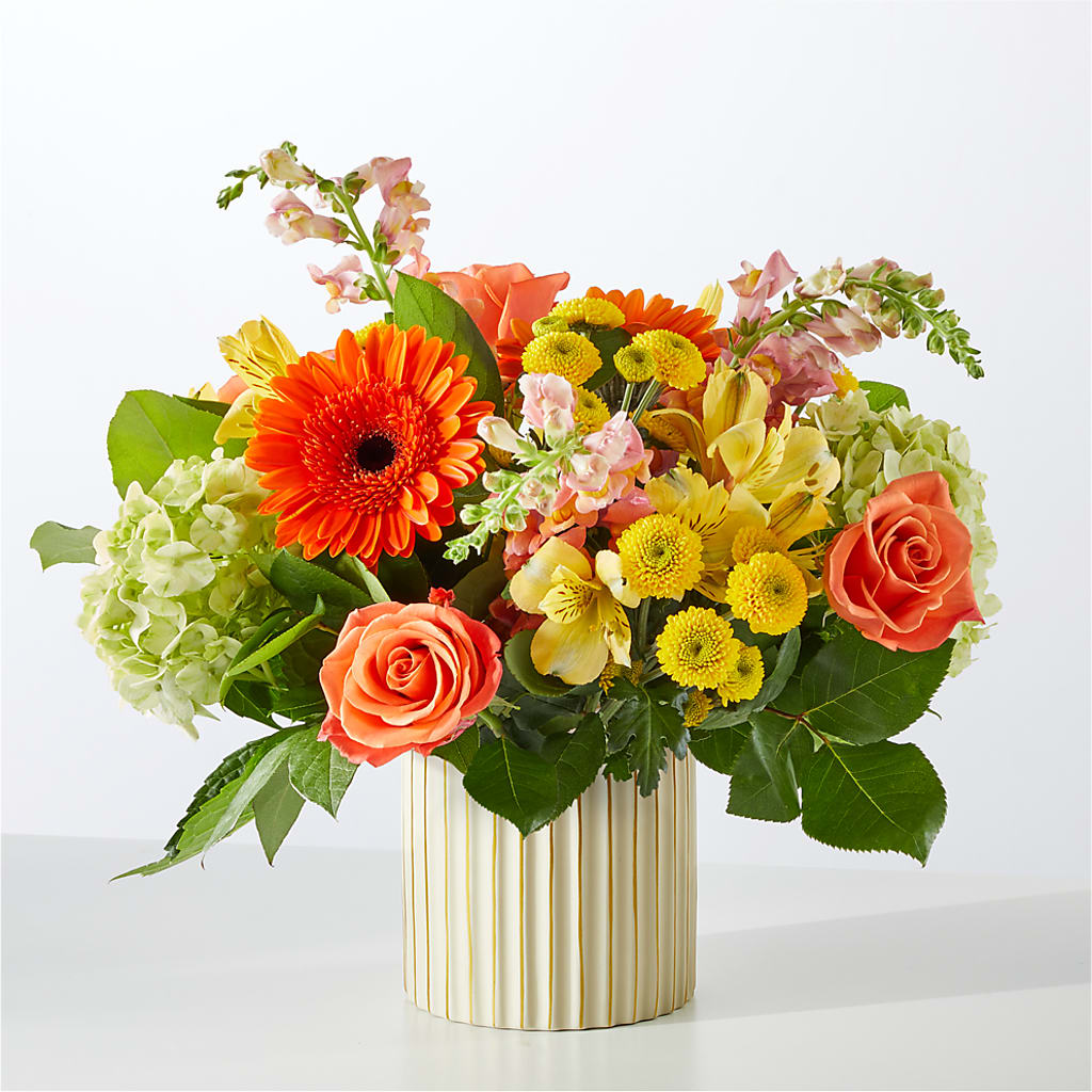 Autumn Sunshine Bouquet with Ivory Vase –  Genoveva Rodriguez Flower Shop, San Benito TX