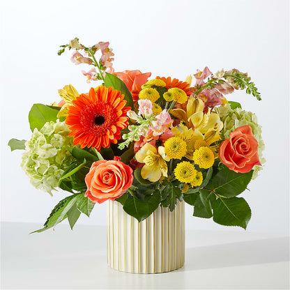 Autumn Sunshine Bouquet with Ivory Vase –  Genoveva Rodriguez Flower Shop, San Benito TX