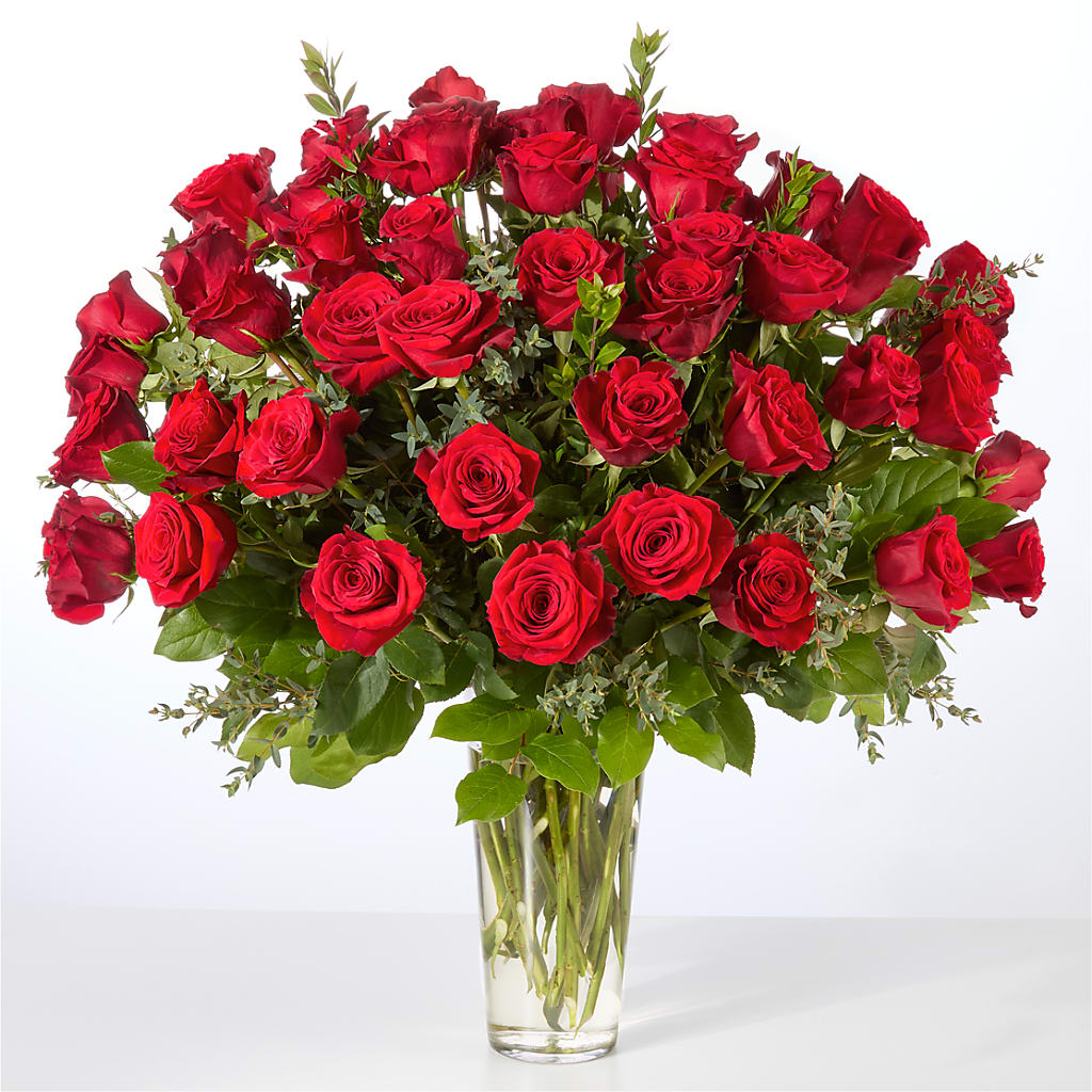 Forever Yours Fifty Stem Red Rose Bouquet –  Genoveva Rodriguez Flower Shop, San Benito TX